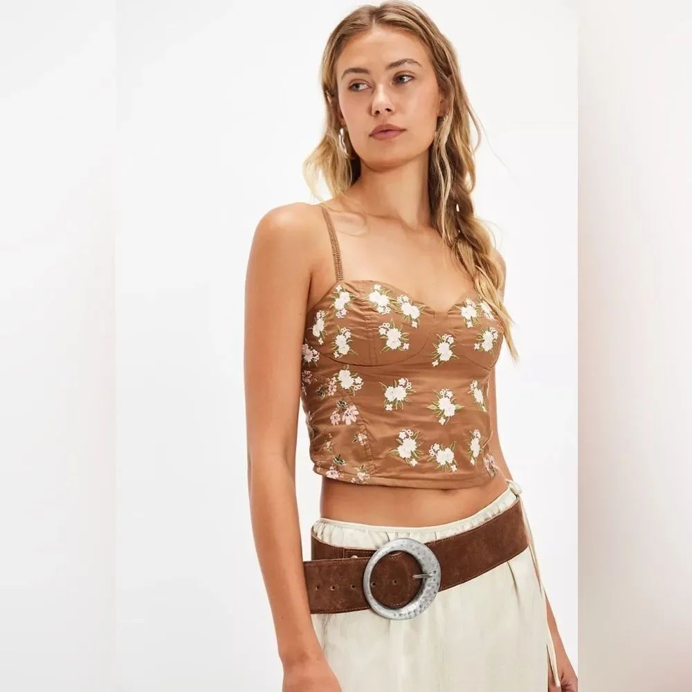 Free People Wild Flowers Embroidered Bustier. NWT. Brown combo
